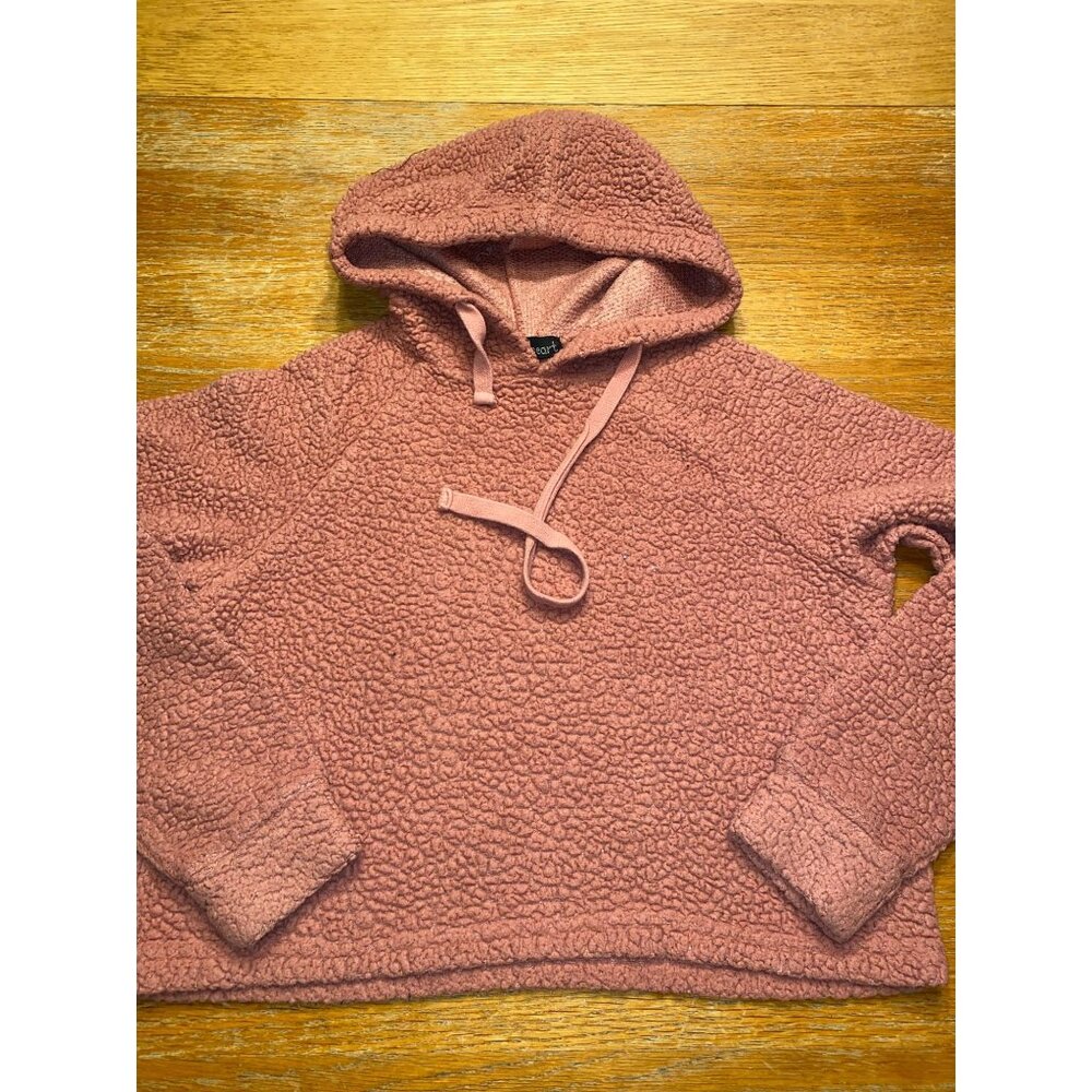 Derek Heart Womens Pink Sherpa Fleece Hooded Pullover Sweatshirt